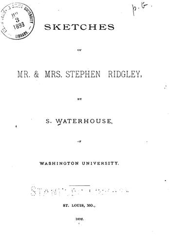 Cover for Sketches of Mr. & Mrs. Stephen Ridgley