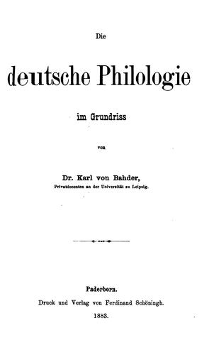 Cover for Die deutsche Philologie im Grundriss