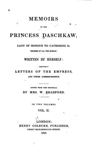Cover for Memoirs of the Princess Daschkaw
