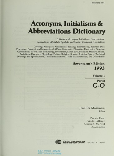Cover for New Acronyms Initialisms & Abb (New Acronyms, Initialisms & Abbreviations Dictionary)