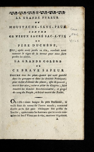 Cover for La grande fureur de Moustache-Sans-Peur contre ce vieux sacre  sac-a-vin de Pe  re Duche ne