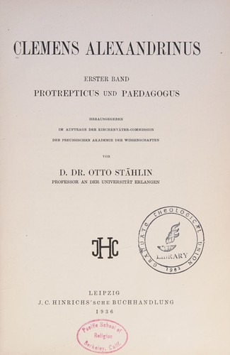 Cover for Clemens Alexandrinus