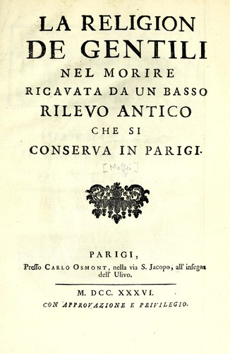 Cover for La religion de gentili nel morire
