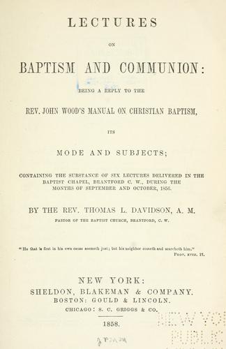 Cover for Lectures on baptism and communion