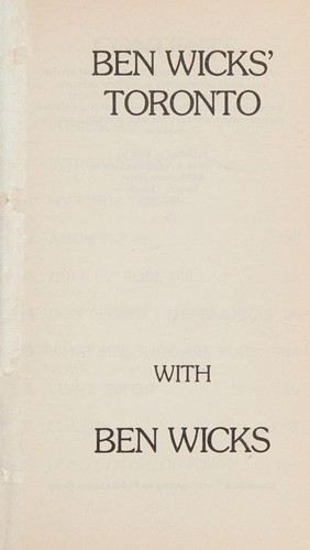 Cover for Ben Wicks' Toronto