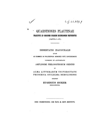 Cover for Quaestiones Plautinae, praecipue ad originem duarum recensionum pertinentes (capita I-IV ...