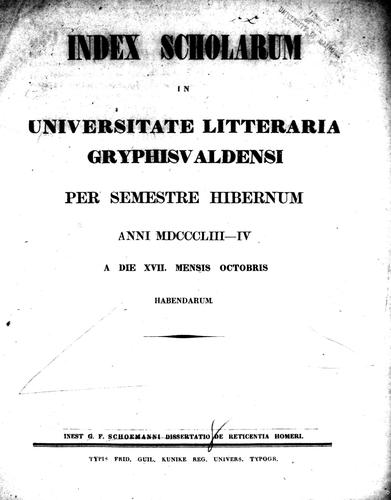 Cover for G. F. Schoemanni de reticentia Homeri