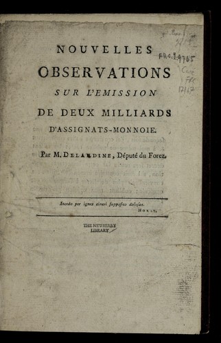 Cover for Nouvelles observations sur l'emission de deux milliards d'assignats-monnoie