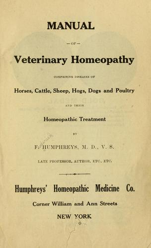 Cover for Manual of veterinary homeopathy, comprising diseases of horses, cattle, sheep, hogs, dogs and poultry and their homeopathic treatment
