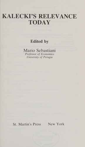 Cover for Kalecki's relevance today