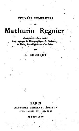 Cover for Oeuvres complètes de Mathurin Regnier