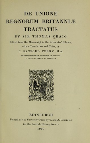 Cover for De unione regnorum Britanniae tractatus