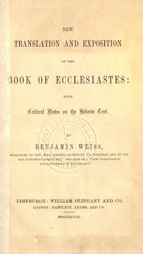 Cover for New translation and exposition of the book of Ecclesiastes