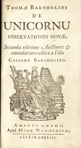 Cover for Thomæ Bartholini De unicornu observationes novæ.