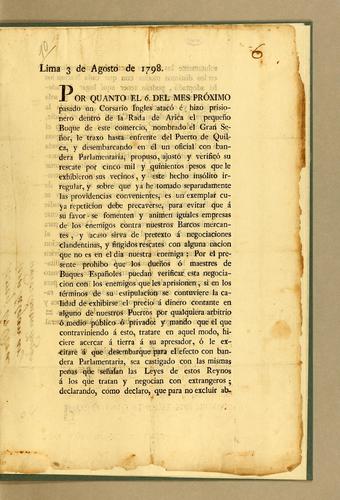 Cover for Lima 3 de agosto de 1798