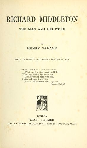 Cover for Richard Middleton, the man and his work