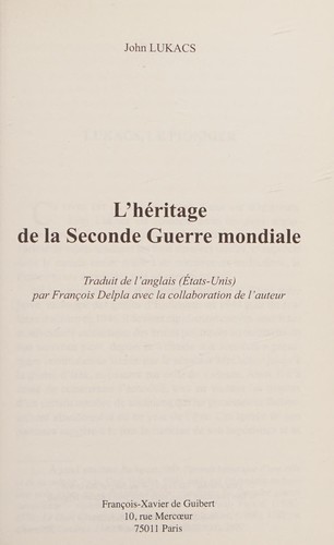 Cover for L'héritage de la Seconde guerre mondiale