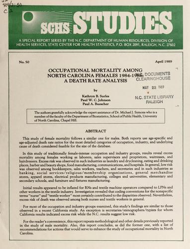Cover for Occupational mortality among North Carolina females 1984-1986
