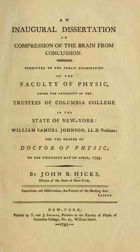 Cover for An inaugural dissertation on compression of the brain from concussion