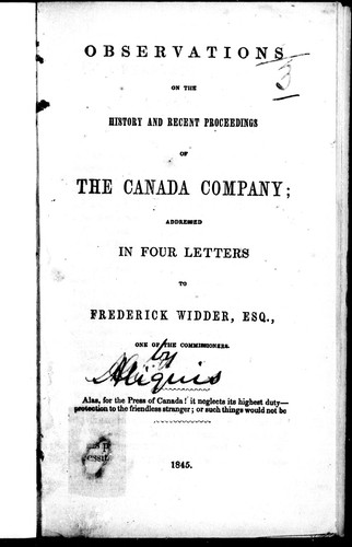 Cover for Observations on the history and recent proceedings of the Canada Company