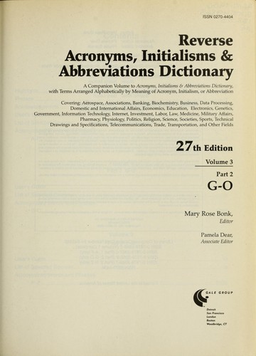 Cover for Reverse Acronyms, Initialisms and Abbreviation Dictionary Volume III (Set of 3 Books)