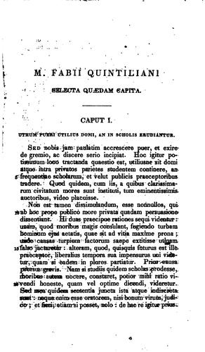 Cover for M. Fabii Quinctiliani De institutione oratoria: E libris excerpta, ex ...
