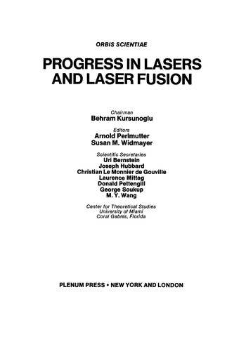 Cover for Progress in Lasers and Laser Fusion