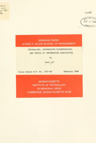 Cover for Signalling, information dissemination, and timing of information acquisition