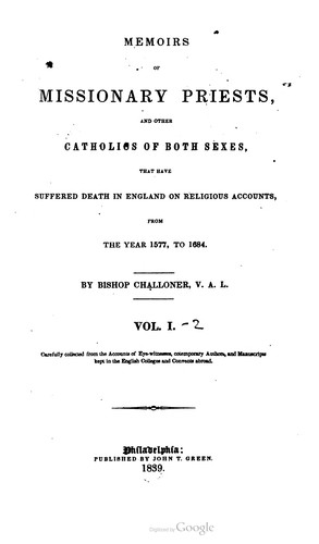 Cover for Memoirs of missionary priests as well secular as regular and of other Catholics of both sexes
