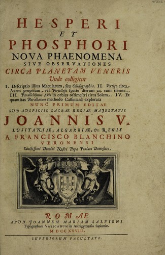 Cover for Hesperi et phosphori nova phaenomena, sive observationes circa planetan Veneris ...