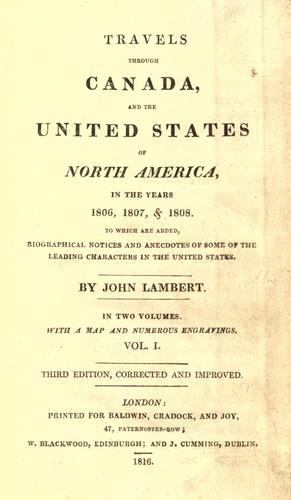 Cover for Travels through Canada, and the United States of North America