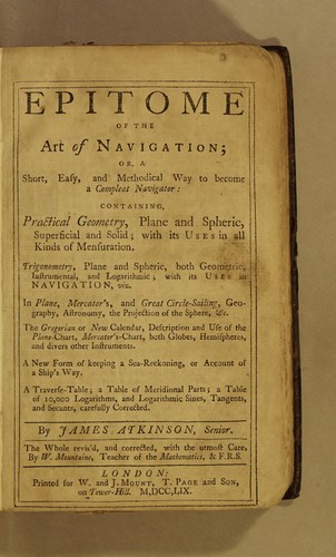 Cover for Epitome of the art of navigation; or, A short, easy, and methodical way to become a compleat navigator