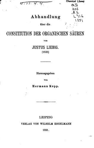 Cover for Abhandlung über die constitution der organischen säuren