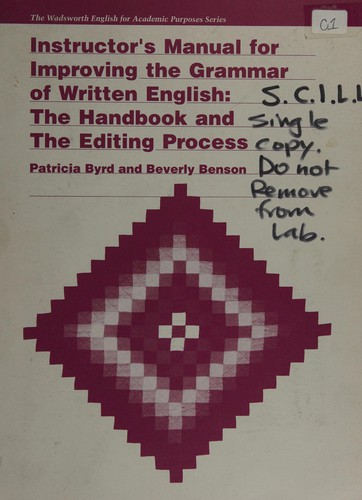 Cover for Instructor's manual for Improving the grammar of written English, the handbook, and Improving the grammar of written English, the editing process