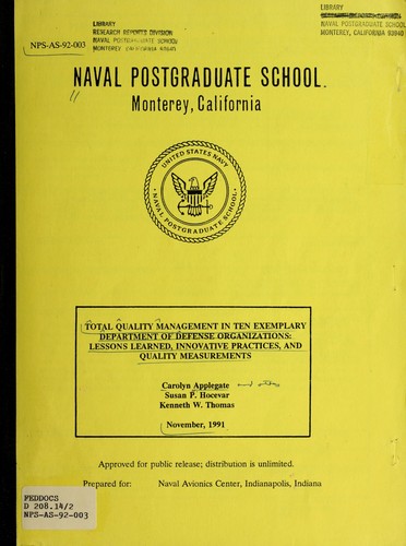 Cover for Total Quality Management in ten exemplary Department of Defense organizations