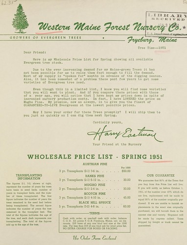 Cover for Wholesale price list, spring 1951