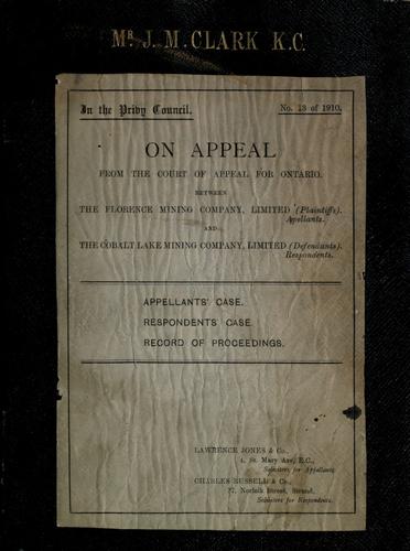 Cover for In the Privy Council, No. 13 of 1910.