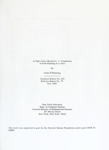 Cover for A tight lower bound for the complexity of path-planning for a disc.