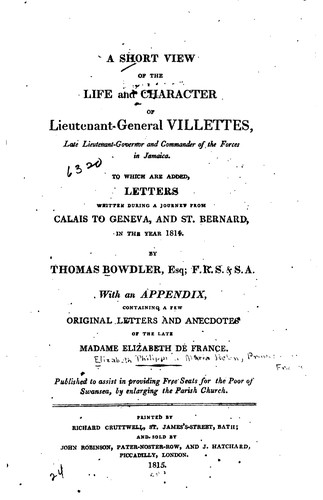 Cover for A Short View of the Life and Character of Lieutenant-General Villettes: Late ...