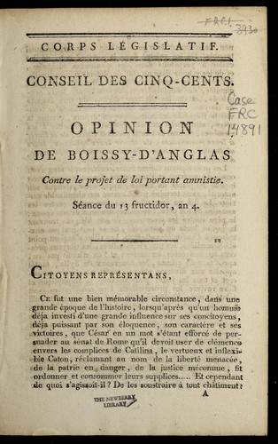 Cover for Opinion de Boissy-d'Anglas contre le projet de loi portant amnistie