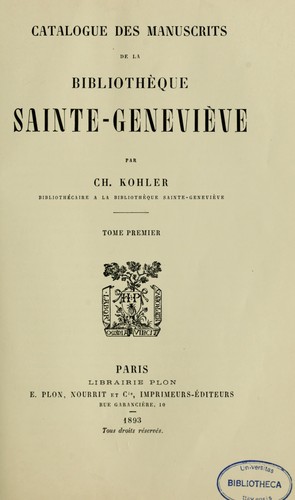 Cover for Catalogue des manuscrits de la bibliothèque Sainte-Geneviève
