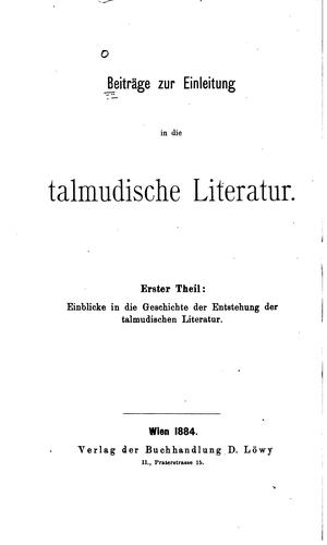Cover for Einblicke in die Geschichte der Entstehung der talmudischen Literatur