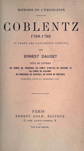 Cover for Coblentz 1789-1793