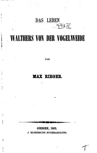 Cover for Das Leben Walthers von der Vogelweide