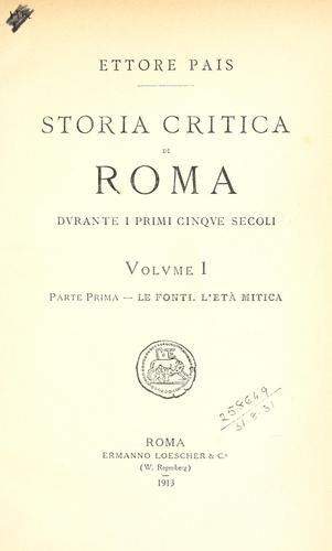 Cover for Storia critica di Roma durante i primi cinque secoli.
