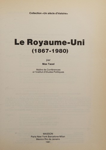 Cover for Le Royaume-Uni (1867-1980)