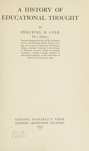 Cover for A history of educational thought.