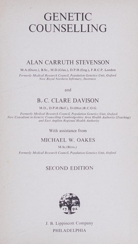 Cover for Genetic counselling