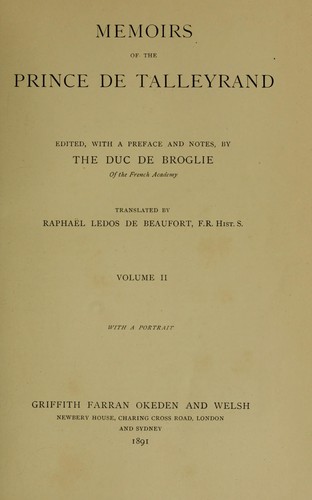 Cover for Memoirs of the Prince de Talleyrand