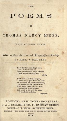Cover for The poems of Thomas D'Arcy McGee